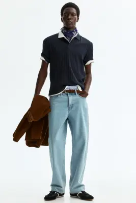 Polo Slim Fit en jersey texturé - Bleu marine — photo 2