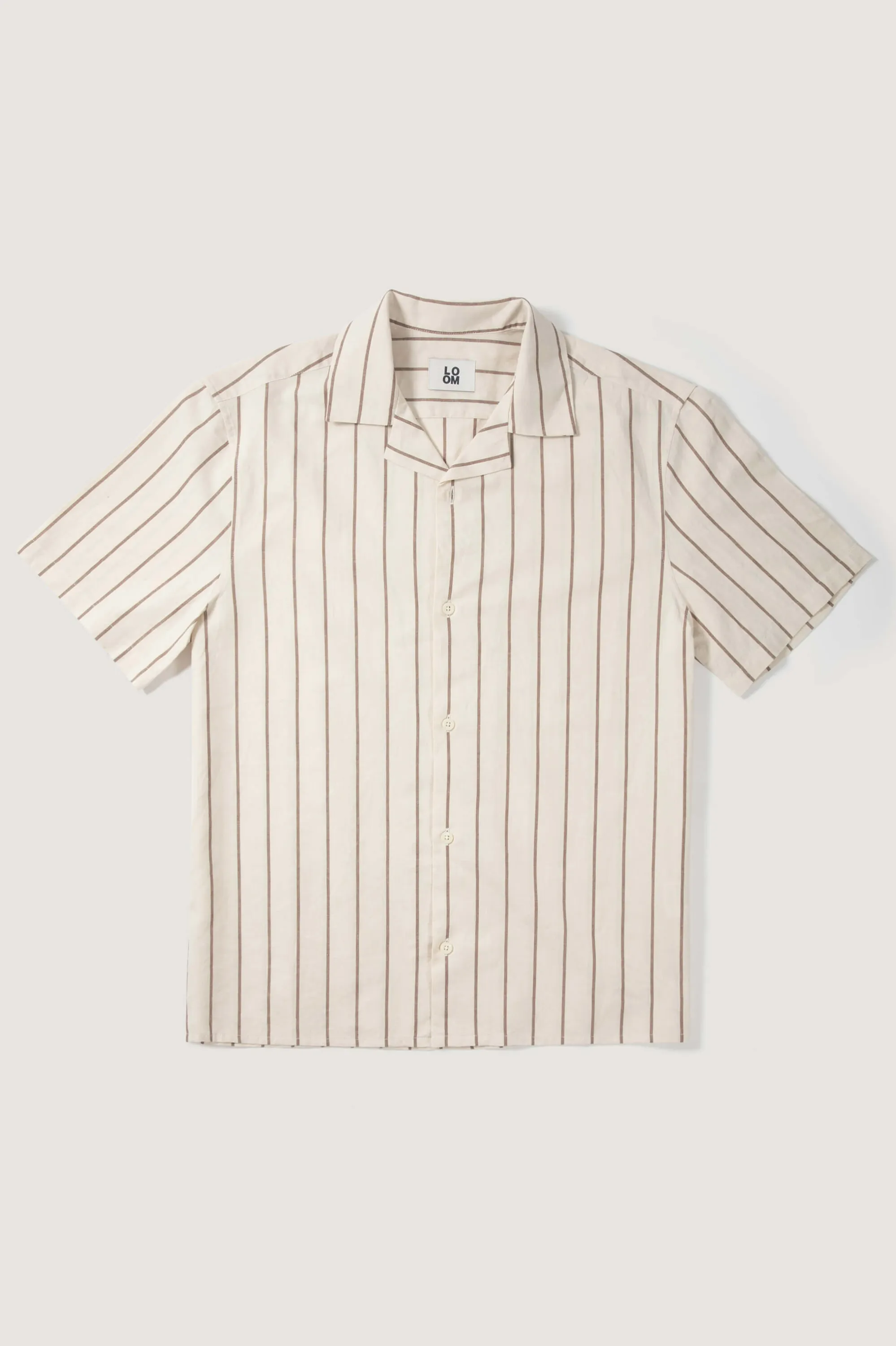 La chemise manches courtes coton lin - Beige rayures marron