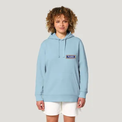 SWEAT SHIRT CAPUCHE COTON BIO BRODÉ - PARIS - BLEU CIEL — photo 2