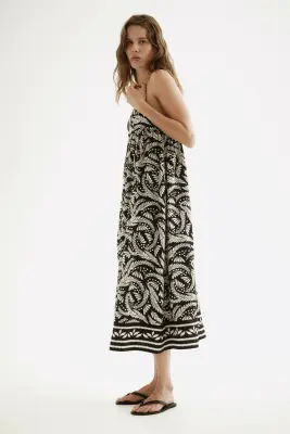 Robe midi avec bretelles à nouer - Noir/beige clair — photo 3