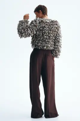 Gilet en maille bouclette - Marron/blanc — photo 4