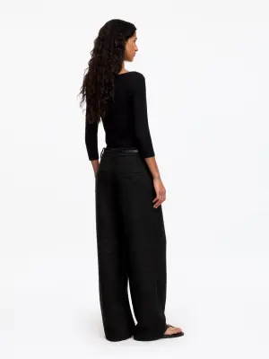 Pantalon en laine bouclée mélangée - Noir — photo 3