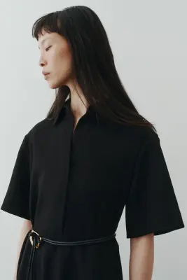 Robe chemise avec ceinture à nouer - Noir — photo 2