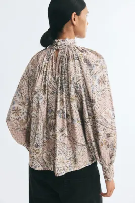 Blouse à manches ballon - Beige clair/motif paisley — photo 3
