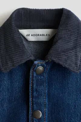 Veste en denim avec col en velours côtelé - Bleu denim foncé — photo 4