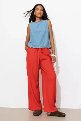 Pantalon large uni crinkle — photo 2