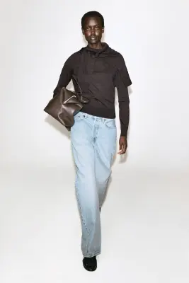 PULL COL CHEMINÉE LAINE MÉRINOS - BRUN CHINÉ — photo 1