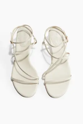 Sandales en cuir avec talon kitten heel - Beige clair — photo 1