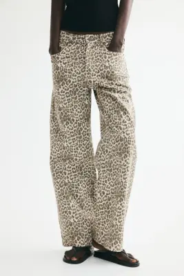Wide Regular Waist Jeans - Beige clair/imprimé léopard — photo 4
