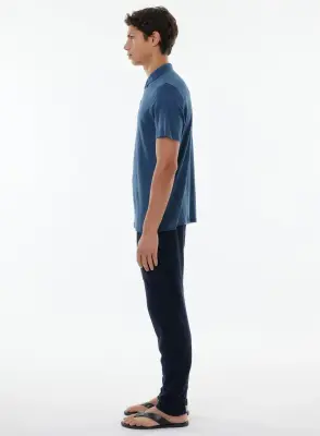 Polo Bleu Manches Courtes en Lin Elasthanne — photo 2