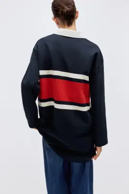Polo de rugby long - Bleu marine/rayé — photo 3