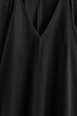 ROBE MIDI COL EN V SILHOUETTE ARRONDIE EN COTON - NOIR — photo 4