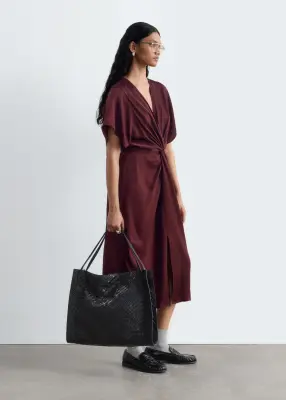 Robe midi à taille torsadée - Rouge foncé — photo 4