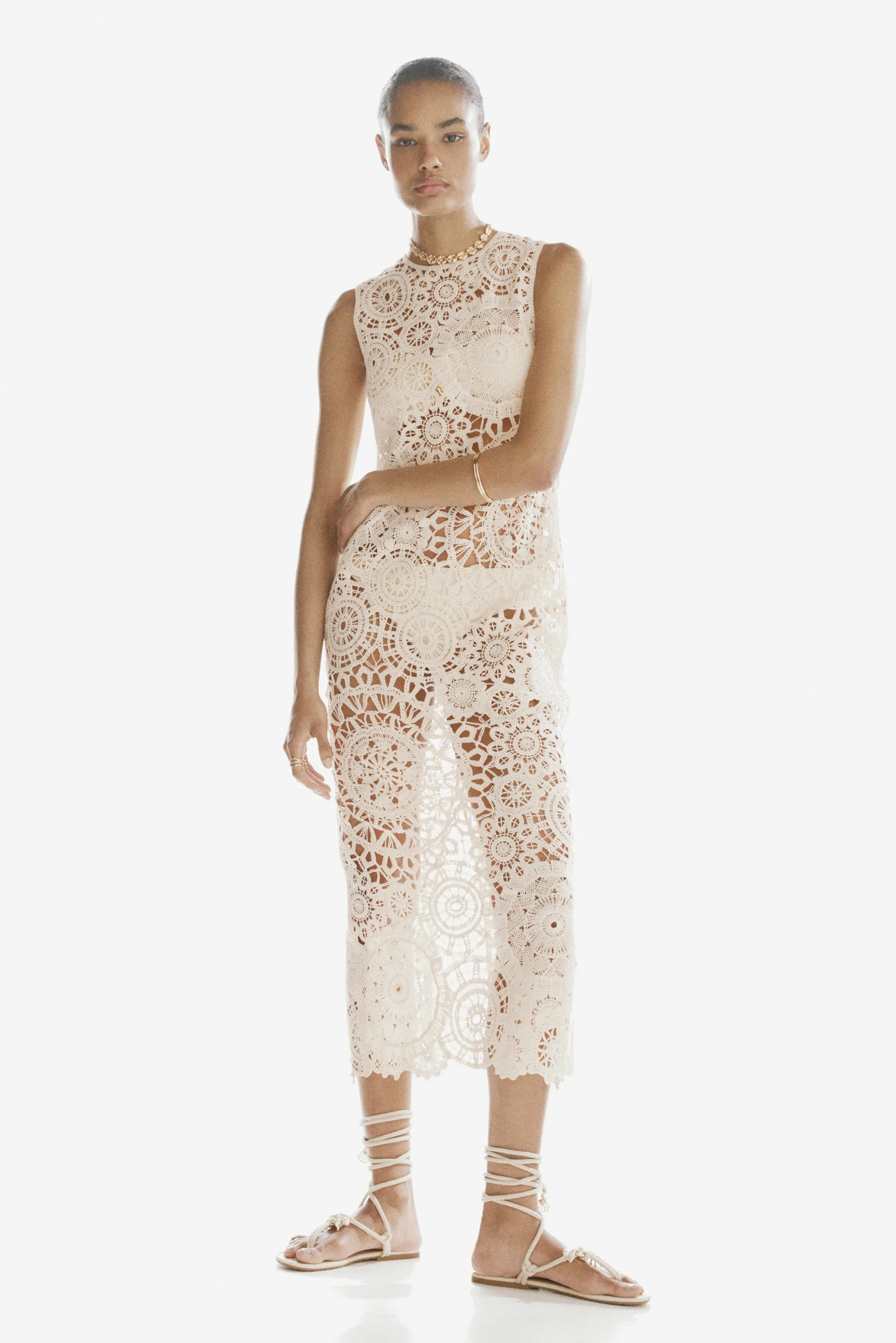 Robe en coton façon crochet - Beige clair
