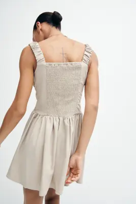 Robe en twill froncée - Taupe ancien — photo 3