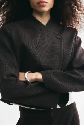 Blazer oversize à fermeture droite - Marron/motif pied-de-poule — photo 2