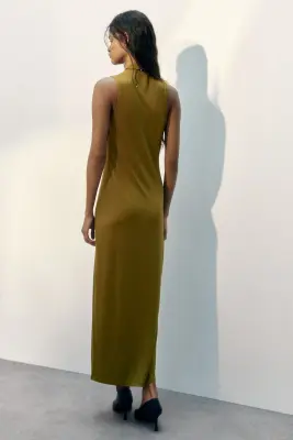 Robe maxi à effet drapé - Vert olive — photo 3