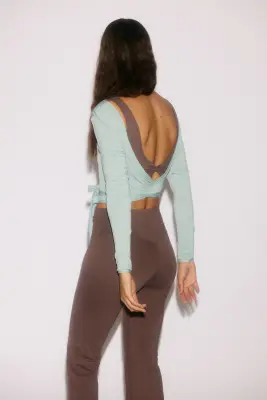 Crop top de yoga à manches longues - Bleu amazonite — photo 3