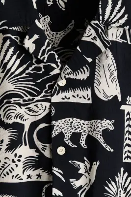 Chemise imprimée Relaxed Fit avec col cubain - Noir — photo 4