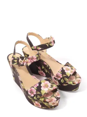 Sandales compensées fleuries noir et rose Prix boutique 575€ Taille 40 — photo 2