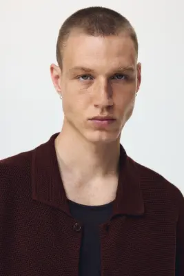 Chemise Regular Fit en maille ajourée - Marron foncé — photo 2