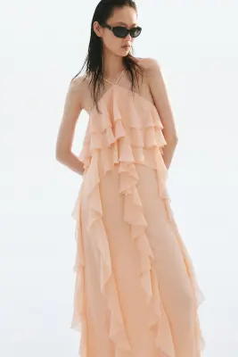 Robe volantée en mousseline - Abricot — photo 2