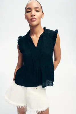 Top ruché avec détail à nouer - Noir — photo 2