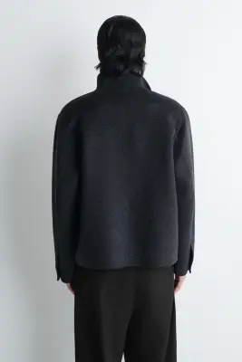 VESTE À COL CHEMINÉE EN LAINE DOUBLE FACE - GRIS ANTHRACITE CHINÉ — photo 5