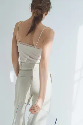 Top à bretelles fines avec dentelle - Blanc — photo 3