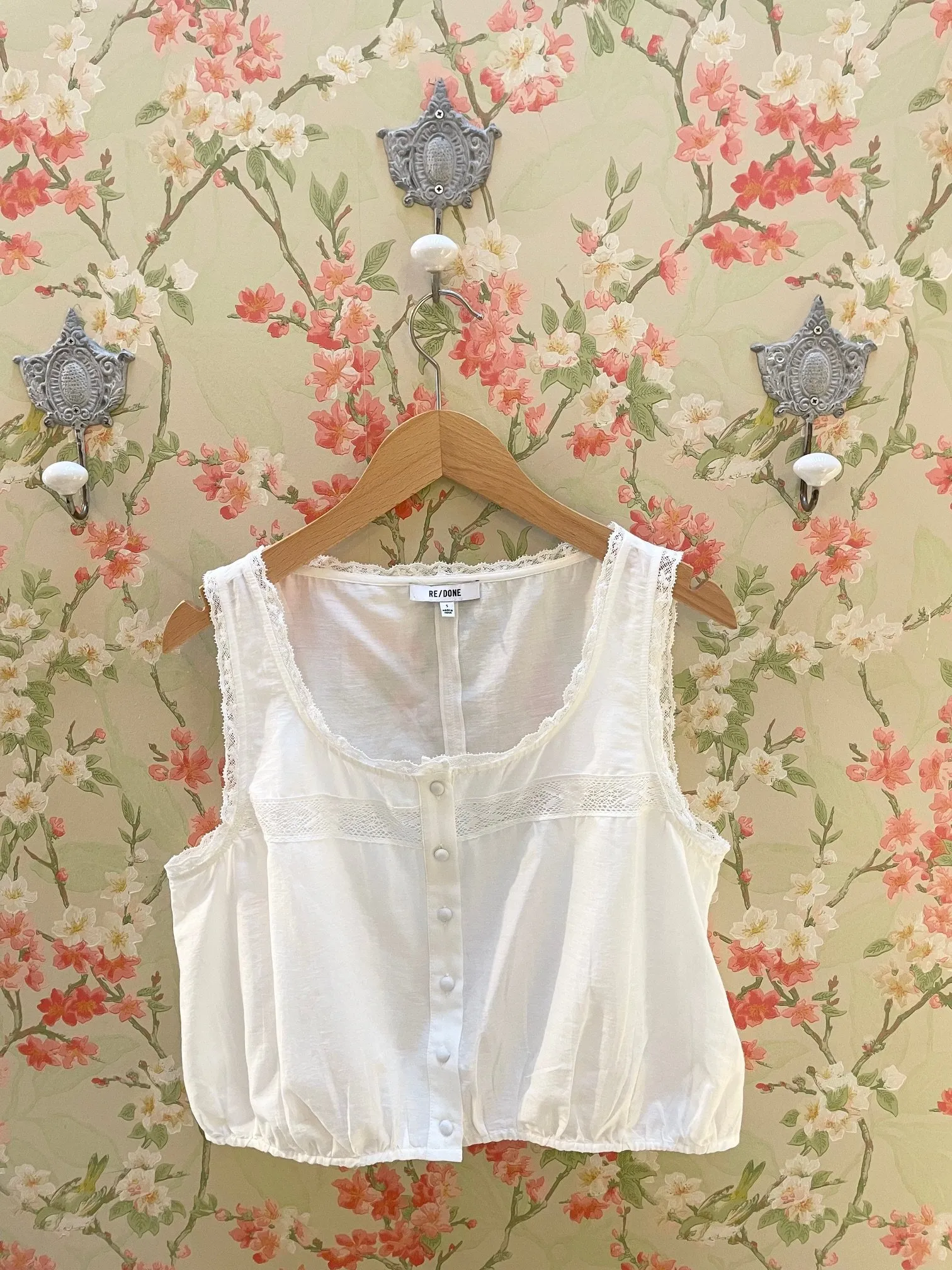 Nouveau ! RE/DONE Blouse Allegra Vintage White
