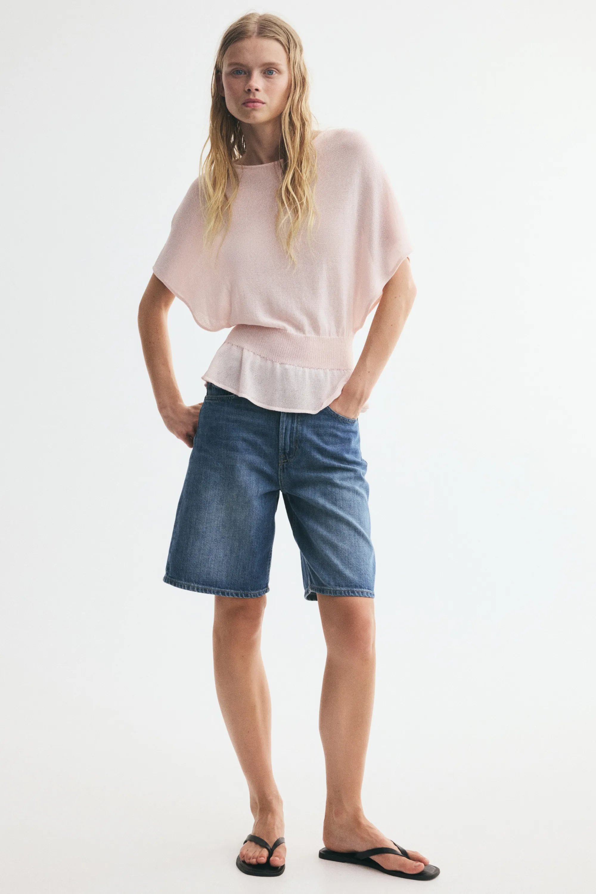 Top en maille avec encolure bateau - Rose clair