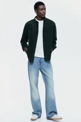 Chemise Regular Fit en velours côtelé - Vert foncé — photo 3