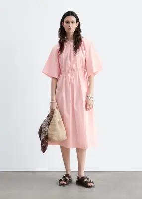 Robe midi à cordon de serrage - Rose — photo 3