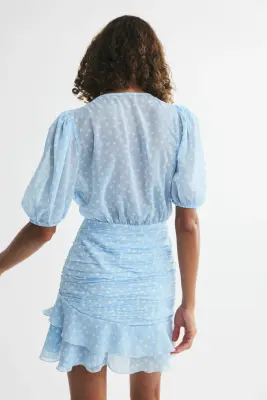 Robe à effet drapé - Bleu clair/pois — photo 2