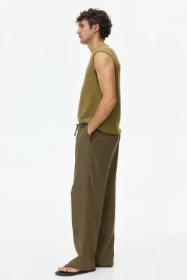 Pantalon Relaxed Fit en lin mélangé - Vert kaki — photo 4