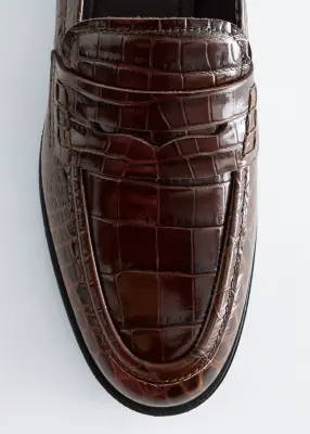 Mocassins fantaisie en cuir - Brun/Façon croco — photo 2