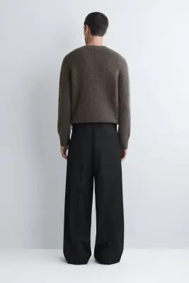 PANTALON LARGE À PLIS DÉCONTRACTÉ - NOIR — photo 3