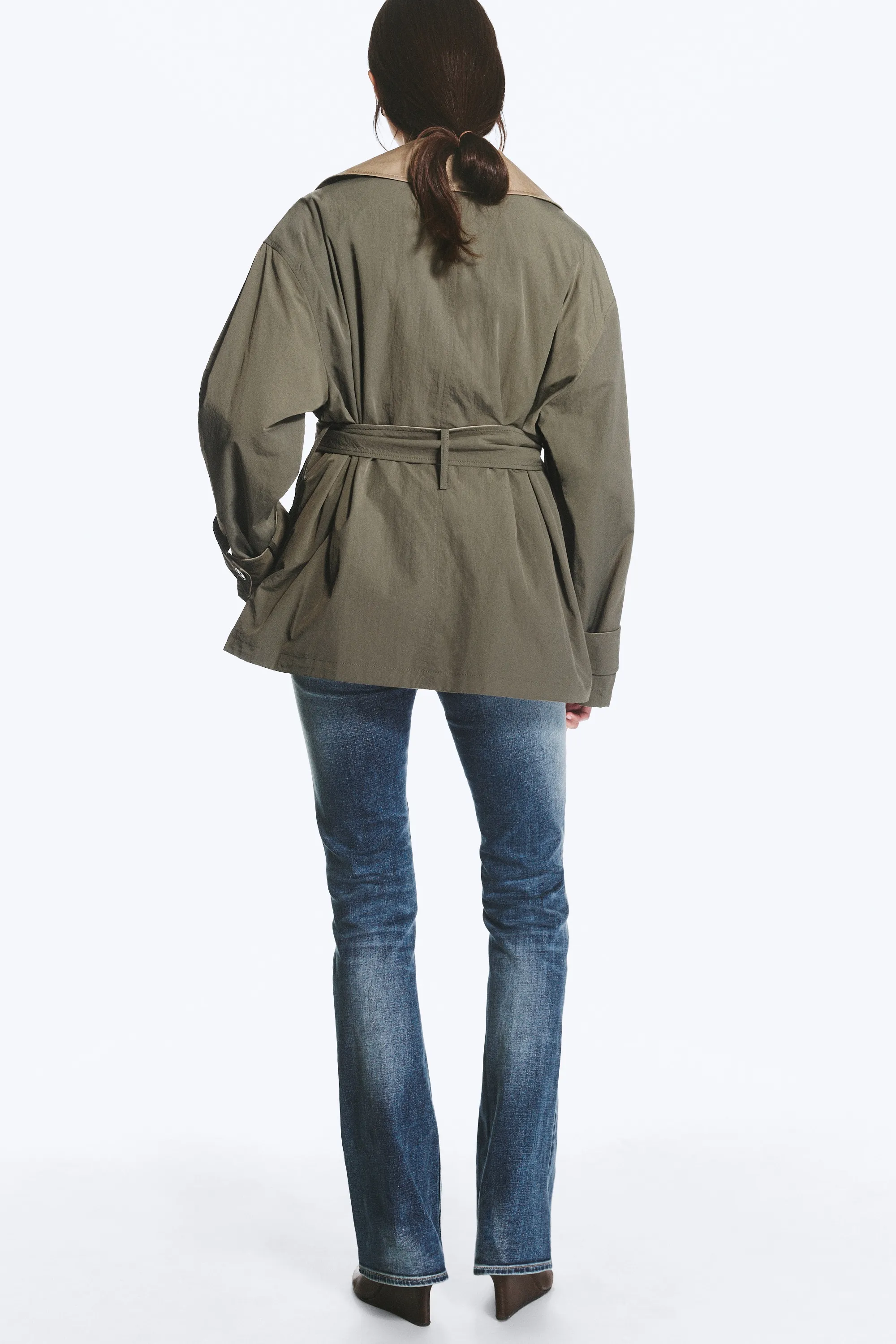 Trench-coat réversible à double boutonnage - Beige et vert kaki