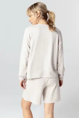Sweat Beige Col Rond Manches Longues en Viscose / Elasthanne — photo 4