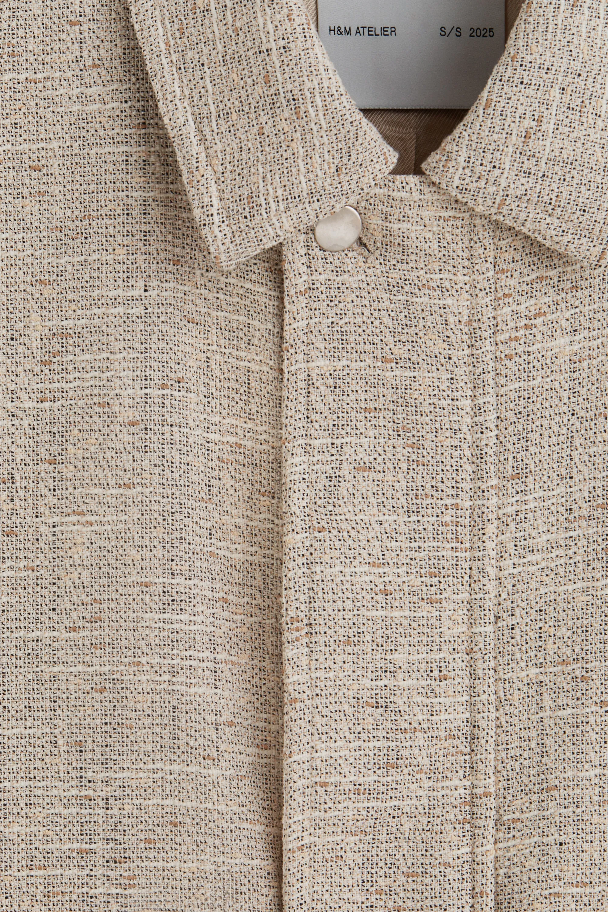 Veste courte en tissu texturé - Beige chiné