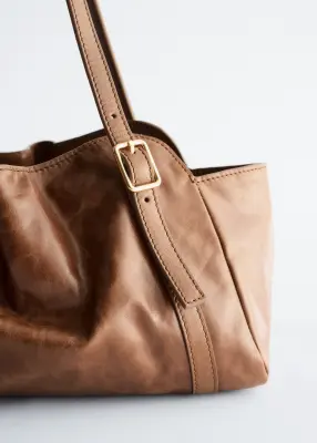 Sac porté épaule en cuir à silhouette basse - Marron Clair — photo 4