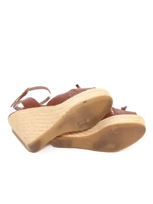 Sandales compensées espadrilles en cuir marron bride cheville Prix boutique 875€ Taille 40 — photo 5