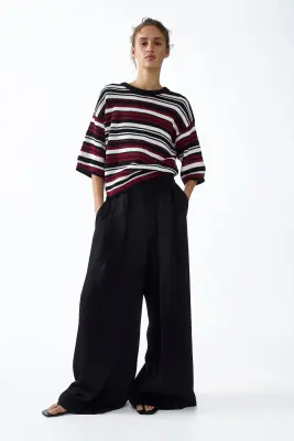 Pull à manches courtes - Bleu marine/rayé — photo 1