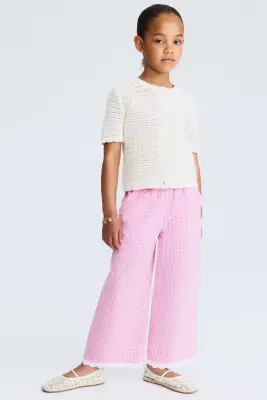 Pantalon en seersucker avec dentelle - Rose/vichy — photo 1