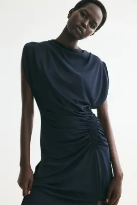 Robe en jersey à effet drapé - Bleu marine — photo 1