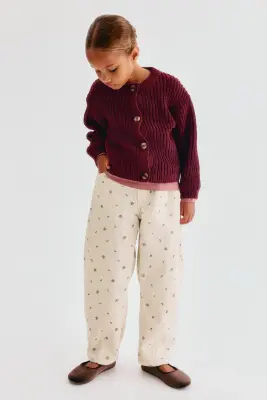 Pantalon en velours côtelé avec jambes barrel - Crème/fleuri — photo 2