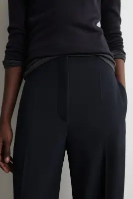 PANTALON BARREL EN LAINE MÉLANGÉE - BLEU MARINE — photo 1