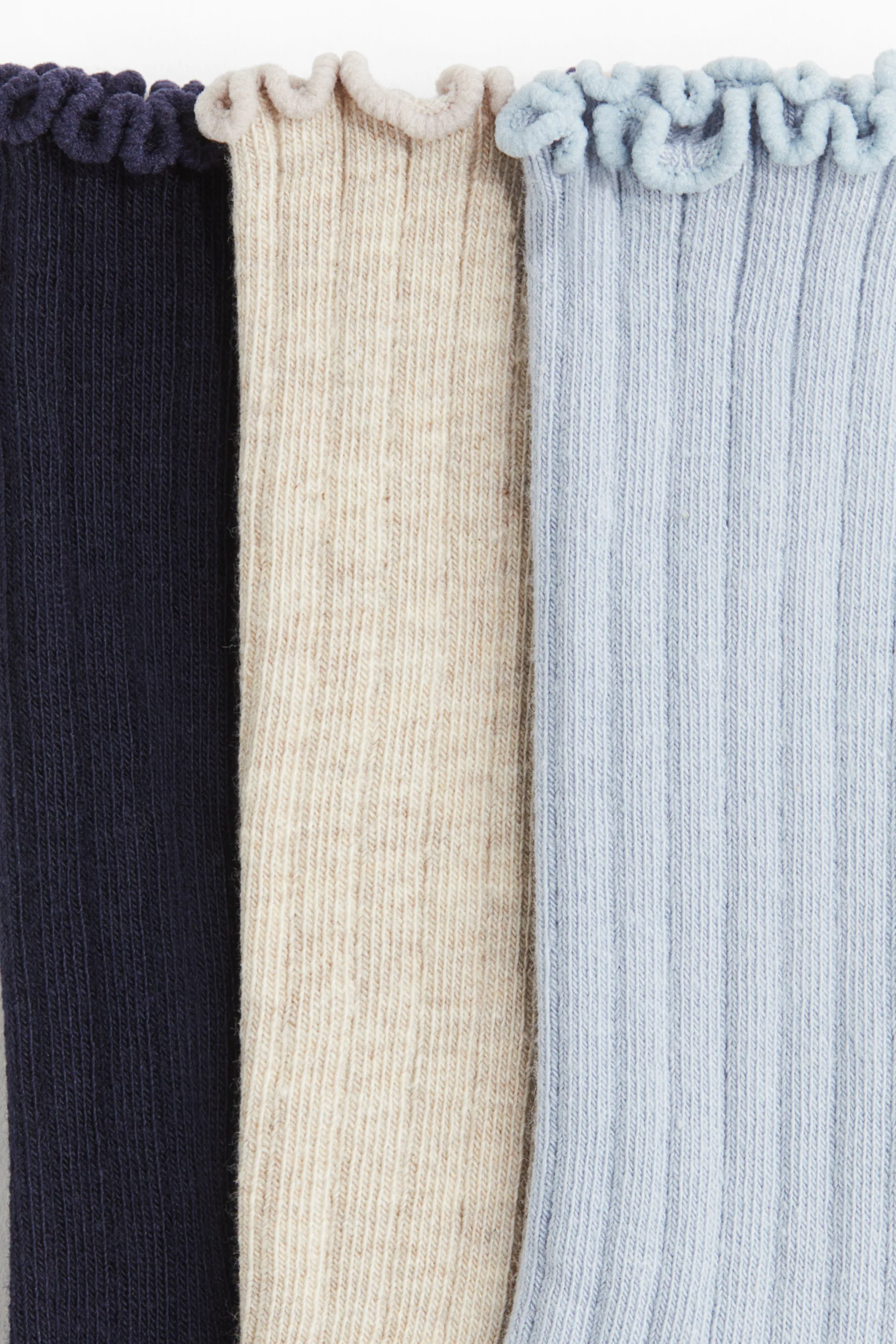 Lot de 3 paires de chaussettes en maille côtelée - Bleu clair/beige clair chiné