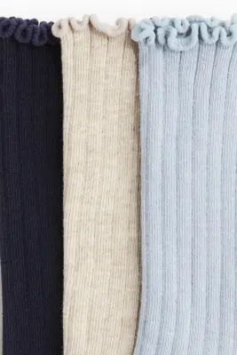 Lot de 3 paires de chaussettes en maille côtelée - Bleu clair/beige clair chiné — photo 1