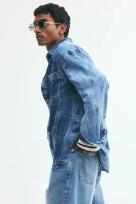 Chemise Relaxed Fit en denim délavé - Bleu denim délavé — photo 4